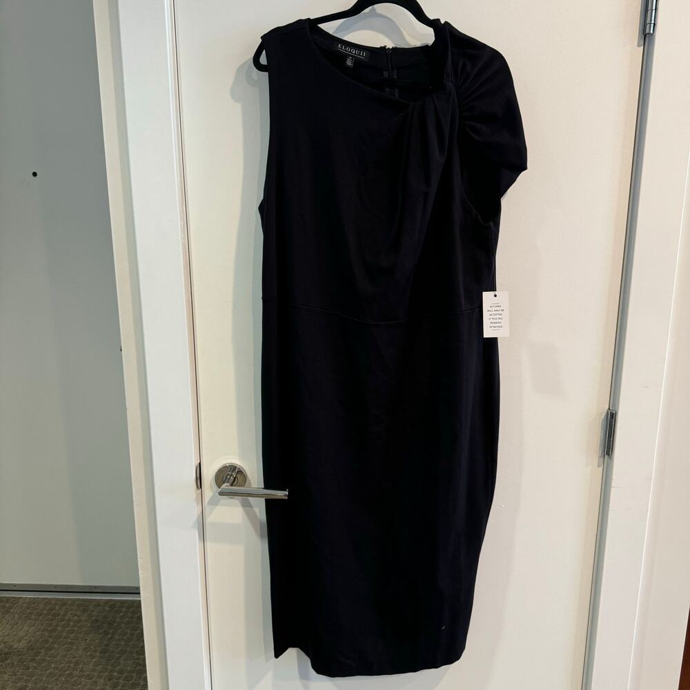 ELOQUII Bodycon Dress Black Cowl Neck Back Zip Ruched One Sleeve Sz 20 Women's